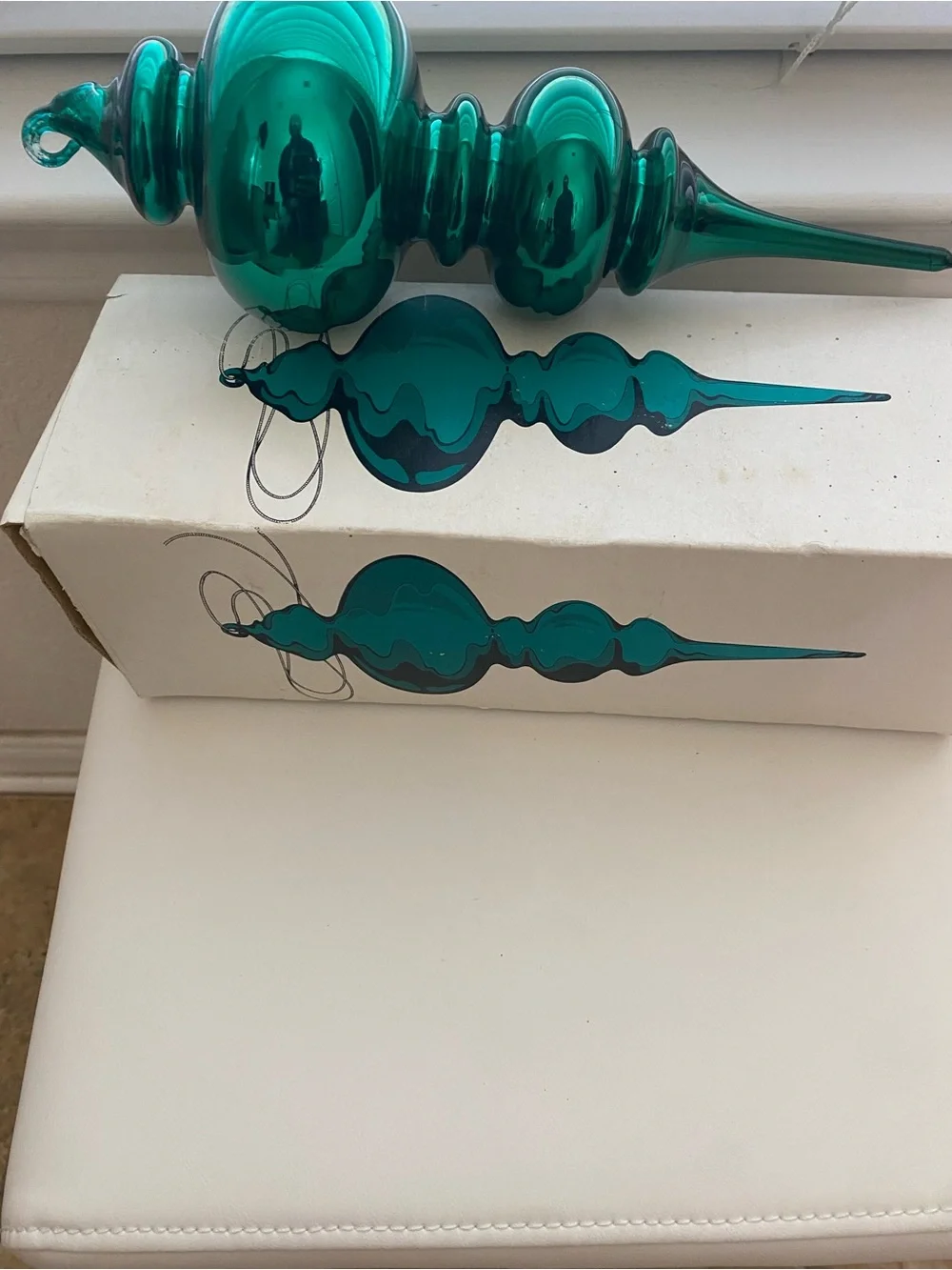 Vintage Dept 56 Mercury Glass Aqua Finial Large Handblown Ornament 9”H In Box